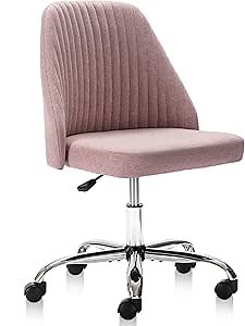 Sweetcrispy Armless Office Chair, Modern Fabric Home Office Desk Chairs with Wheels Adjustable Swivel Task Computer Vanity Seat for Small Spaces