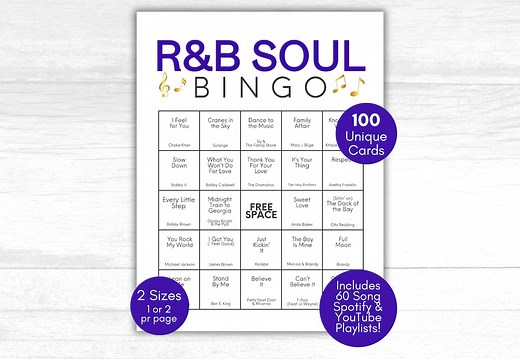 R&B Songs Bingo, RB Music Bingo, Soul Music Bingo, Music Party Activity, Music Bingo Game, Printable Bingo Cards - Etsy