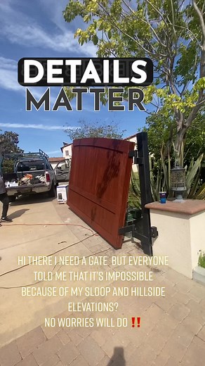 Custom Redwood Driveway Gates for Sloped Hillside | Electric Motors