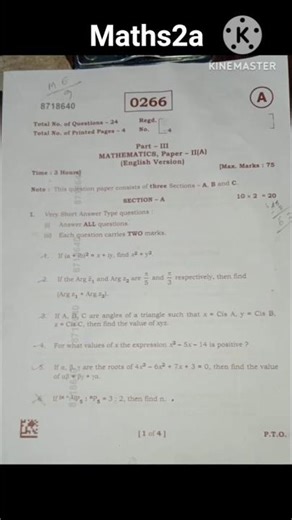 TS Inter 2nd year Maths-2A 2026 Question paper #intermediate #maths2a #ipe #exam #questionpaper #ts