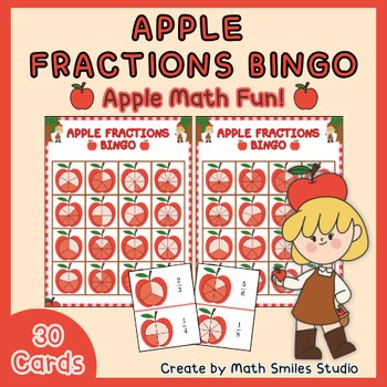 Apple Fractions Bingo (4x4) Apple Math Fun | Math Game for 3rd-4th Grade