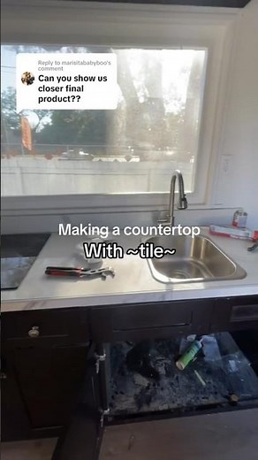 DIY tile countertop ✨details✨ #tileinstallation #countertops #tinyhouse