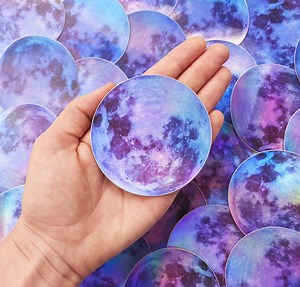 Holographic Full Moon Sticker: Watercolor Vinyl Decal (3") - Etsy