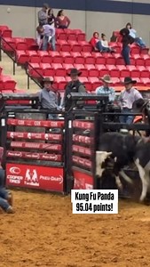 Ever wondered what a 95 pointer looks like? Kung Fu Panda (H5 Bucking Bulls / Wilson) around to left making it look easy to the tune of 95.04 points to win the ABBI Big Bucks Qualifier in Fort Worth, Texas! Kung Fu Panda was raised by McGuire Cattle Co (Crockett, Texas) and purchased by Scooter Hackett (H5 Bucking Bulls) and sent to Dean Wilson to haul after the ABBI World Finals in October. He is sired by 828F Steel Poppin (05C Lolly Pop) and out of a War Cloud female. | Bucking Stock News