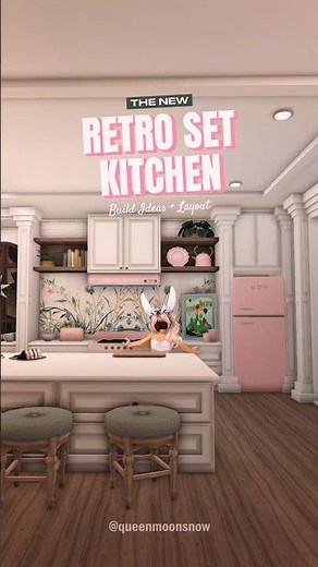 bloxburg kitchen build ideas decal & layout using new retro kitchen set from the update 💕 #bloxburg