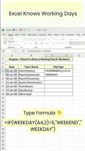 Excel Knows Working Days Instantly | WEEKDAY Formula