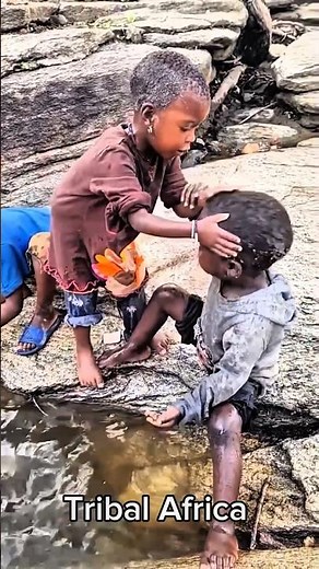 Pure Joy! 🌊 African Tribe Kids River Bathing 🇰🇪✨ #Africa #VillageLife