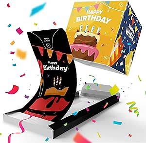 Notta&Belle FEEL LOVE EVERY MINUTE «BOOM» Exploding Happy Birthday Card (Black Cake), Prank Confetti Pop up Card