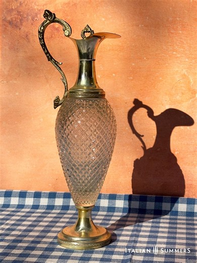 Vintage Italiaanse verzilverde karaf uit de jaren 60-70 met glazen body met ruitpatroon in reliëf - Etsy Nederland