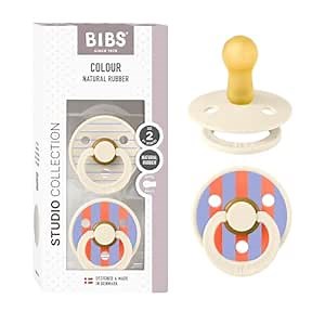 BIBS Pacifiers - Colour Studio 2 Pack | Round Nipple Baby Pacifier | BPA Free Natural Rubber Latex Soother | Made in Denmark | Size 6+ Months | Pin Ivory
