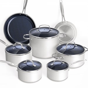 NuWave 12pc Nonstick Cookware Set, Lightweight Pots and Pans Set Works on All Cooktops, Vanilla Cream, Ceramic, Induction, Non-Stick