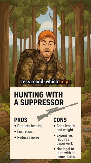 🔇 Hunting with a Suppressor — Genius or Weird? Some hunters swear by them. Others say they’re unnecessary. Here’s the breakdown 👇 ✅ Pros: Protect hearing, less recoil, reduced noise ❌ Cons: Added length, expensive, not legal everywhere Would you hunt with one? 👇 #HuntingGear #Suppressor #DeerHunting #OutdoorLife #hunting | Hunter's Wholesale