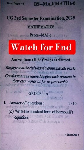 UG 3rd Semester Mathematics 2026 | Differential Equation-I(MCP-6) | University Exam#MathsExam #short