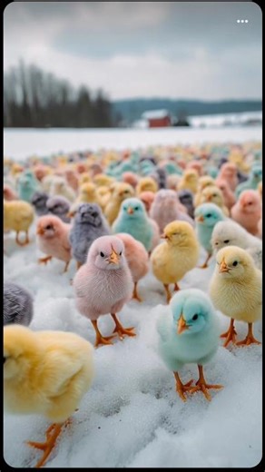 Colorful Baby Chicks Walking in Snow | Ultra Realistic Winter Scene