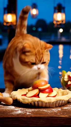 A Manx Cat is Cooking Apple Pie