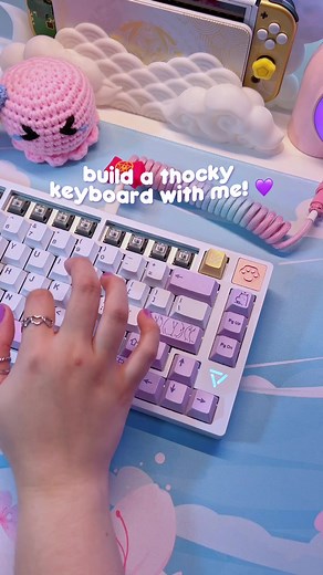 build a thocky keyboard with me! 🦛💜 I love the Hippo keycaps so much! This keyset is designed by one of the best keyboard creators, @Hipyo Tech ! 👏🏻 its purple and pink palette goes well with any keyboard, even the novelties are just so amusing! Just look at the hippo's 🍑 and their cute faces! the keycaps are thick and has a smooth finish, which also creates deep and creamy sound. This is such a great pair with the Moon V2 linear switches, a total thock overload indeed 😌💜 thank you so muc