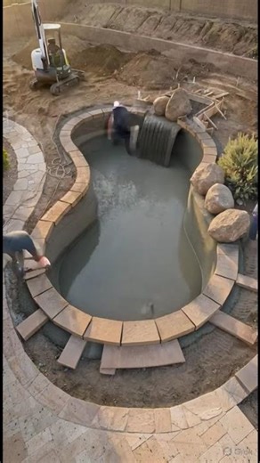 Natural Rock Waterfall Pool Build in Desert Landscape #ai #usa