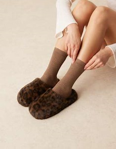 ASOS DESIGN Zina closed toe slippers in chocolate leopard | ASOS