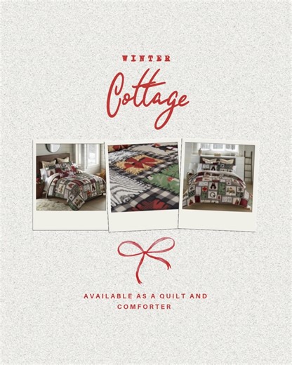 POV: Your bedroom just became the coziest spot in the house. 🎄✨ Meet the Winter Cottage Holiday Bedding Sets — soft, charming, and made for sipping cocoa under twinkling lights. Available as a quilt set or comforter set at donnasharp.com. | Donna Sharp