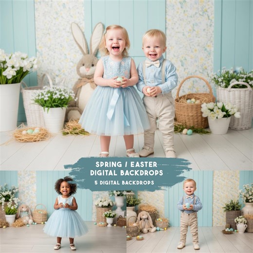 Easter Bunny Spring Digital Backdrop | Pastel Easter Background | Egg Basket Spring Photography Backdrop | Instant Download - Etsy