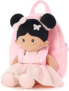 LeyaDoll Personalized Baby Doll Carrier Backpack for 1-5 Year Old Girls Gifts, Kids Backpacks with Soft Plush Baby Doll for Travel and School (Butterfly Doll & Pink Backpack Combo)