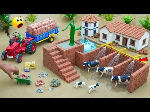 DIY Mini Tractor Builds Hand Pump Cow Shower | Using Bricks | Village Water Supply | @topminigear
