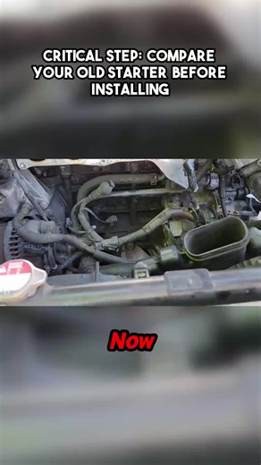 Hold up! Before you even think about mounting that shiny new starter, a crucial comparison needs to happen—spotting differences could save a major headache later. This clip shows the exact process for seating the new part: making sure those teeth align perfectly with the flywheel opening. Then comes the bolt ballet: securing that 14mm top bolt first, followed by the careful threading of the 17mm lower bolt. Will the power tool manage to seat it all the way? Auto repair wisdom captured here! #Sta