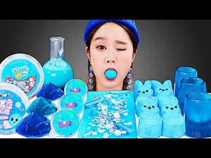 💎 ASMR Blue desserts Crystal jelly sheet jelly 블루 디저트 보석젤리 찰랑젤리 먹방 JiniYum 지니얌