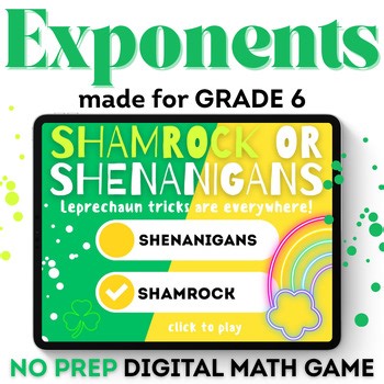 Intro to Exponents St Patricks Day Algebra Math 6th Grade Math Challenge Game