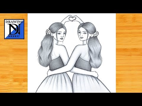How to Draw Two Girls Making a Heart Shape || Pencil Sketch for beginners || Girls drawing