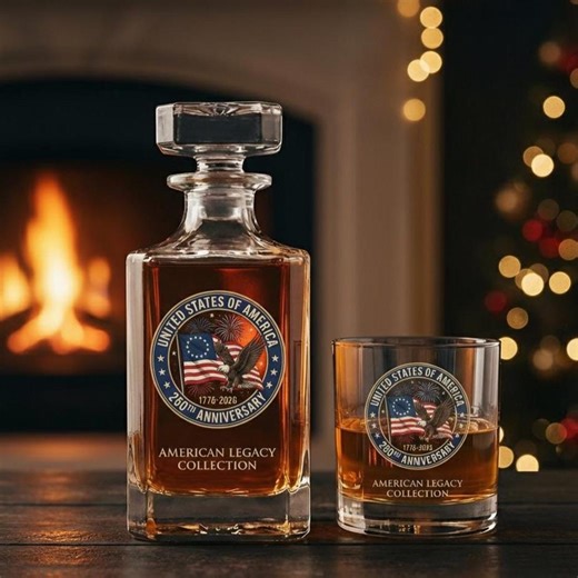 250th Anniversary USA Whiskey Decanter Set, American Legacy 1776-2026 Patriotic Gift for Men, Personalized Bourbon Decanter & Glass Set - Etsy