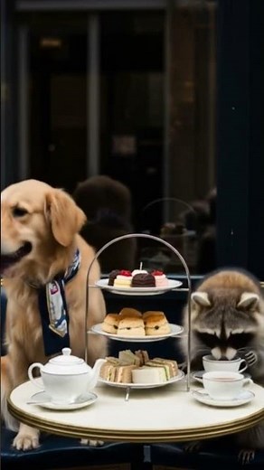 Dog and racoon enjoying food | Ai cat Ai dog|#DreamScreenAI#cat#pets#funny#3danimation#wildlife#dog