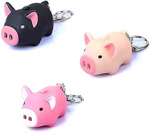 YYaaloa 3pcs Piggy Design Keychains Led Keychains Flashlight Sound Rings Creative Kids Toys Pig Cartoon Sound Light Key chains with key rings