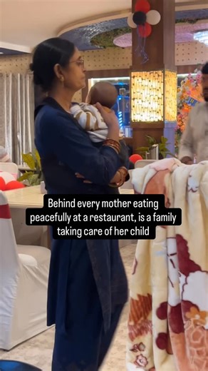 Sneha Parashar on Instagram: "It truly takes a village 🌸 Eating a hot meal outside, peacefully, without rushing or holding a baby — feels like a luxury after becoming a mom 🤍 Grateful for family that steps in, supports without being asked, and lets a mother just be for a moment. For you, Explore, family support for mothers, mother eating peacefully, postpartum motherhood, mother in law support, raising a child together, it takes a village, modern Indian motherhood, family taking care of baby #