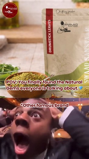 SwaadSanskar on Instagram: "The reaction says it all! 😱 Why settle for ordinary when you can have the extraordinary? Our latest lineup of natural essentials: 🍃 Drumstick Leaves Chutney Powder – A nutritional powerhouse. 🧄 Niger Seeds Chutney Powder – Perfectly roasted and aromatic. 🖤 Black Sesame Chutney Powder – Rich, earthy, and authentic. Pure taste. No compromises. That’s the Swaad Sanskaar promise. #SwaadSanskaar #NaturalGems #ChutneyPowder #HealthyEating"