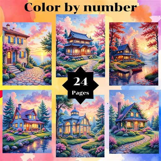 Color by Number, 24 Pages and 24 Colors, for Adults, Printable, 8.5 X 11 Inches, PNG & SVG File, Instant Download, Paint by Numbers - Etsy
