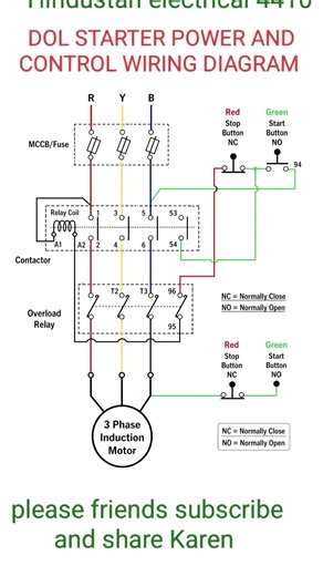 DOL STARTER POWER AND CONTROL WIRING DIAGRAM #youtubeshorts #electrician #automation #shortvideo