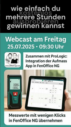 Aufmaß App + FenOfficeNG Integration LIVE – Webcast mit ProLogic am 25.07.2025