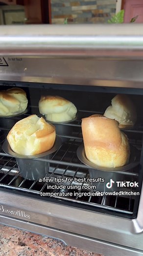 Popovers with Strawberry Butter 🍓🧈 (Recipe below 👇) Makes 6 standard popovers 1 cup all purpose flour, spooned and leveled 1/2 tsp kosher salt 2 eggs, room temp 1 cup whole milk, room temp 1 tbsp melted butter (cooled) Preheat oven to 400˚F and place the popover pan in the oven while it preheats. Add all ingredients to a blender and blend until completely smooth. Grease the popover pan if it’s not nonstick. Fill each tin halfway with batter and immediately place in the oven. Bake for 35-38 mi