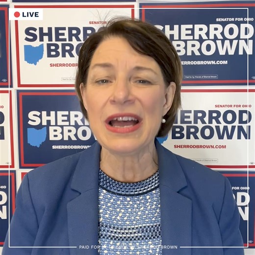 🚨 Senator Amy Klobuchar is doing everything she can to help Sherrod win in Ohio and keep the Senate blue. Will you join her? Rush a donation now. | Sherrod Brown