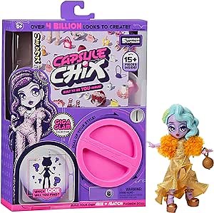 Capsule Chix Giga Glam Collection, 4.5 inch Doll with Capsule Machine Unboxing and Mix and Match Fashions and Accessories