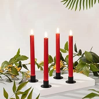 Simplelight Red Flameless Taper Candles with Timer – Battery Operated Valentine’s Day Candles-LED Candlesticks, LED Taper Candle Battery Operated H:9 Inch (Red)