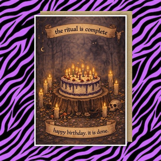 Witchy Birthday Card | Gothic Ritual Cake, Dark Humour Greeting (A5) - Etsy