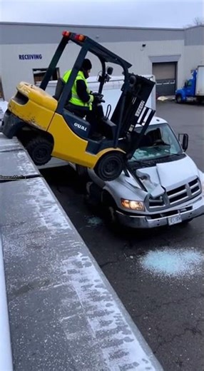 Forklift Plunges Off Icy Dock, Smashes Delivery Truck 🚜💥
