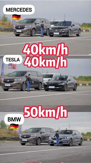 Tesla vs BMW vs Mercedes – Automatic Braking Test Gone Wild! 🔥