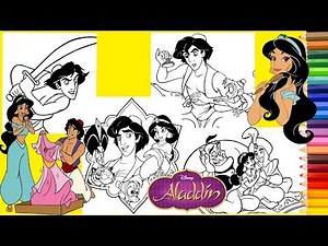 Disney Aladdin, Princess Jasmine, Genie and Abu Coloring Pages for kids