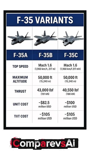 F-35A vs F-35B vs F-35C ⚡ Full Specs Comparison 2025