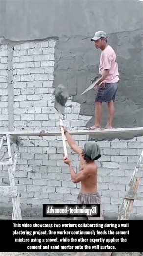 Teamwork in Wall Plastering with Cement and Sand Mortar !! #innovation #tools #ideas