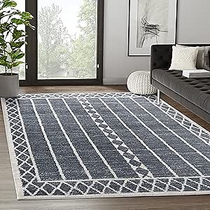Abani Tribal Design Grey & Charcoal Dining Room Rug - Traditional No Shed 6’ x 9’ Under Table Area Rug Rugs