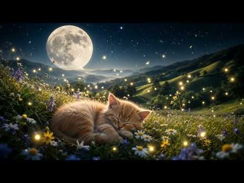 😺 Kitten Sleeping on the Moonlit Meadow 🌙 | Deep Sleep Music | Relaxing Fantasy Ambience